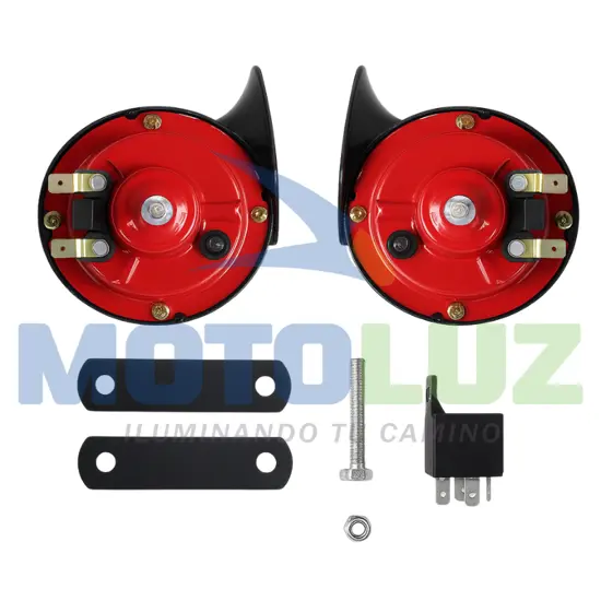 PAR CLAXON CARACOL ROJO - BJR marca MOTOLUZ para moto | Moto Luz Perú