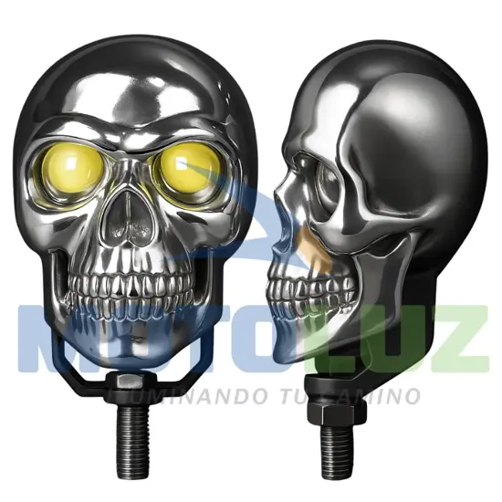 PAR DE CALAVERAS PESADAS- PLATEADO (LUZ BLANCA Y AMBAR) 3 CABLES - MULTIVOLTAJE marca MOTOLUZ para moto | Moto Luz Perú