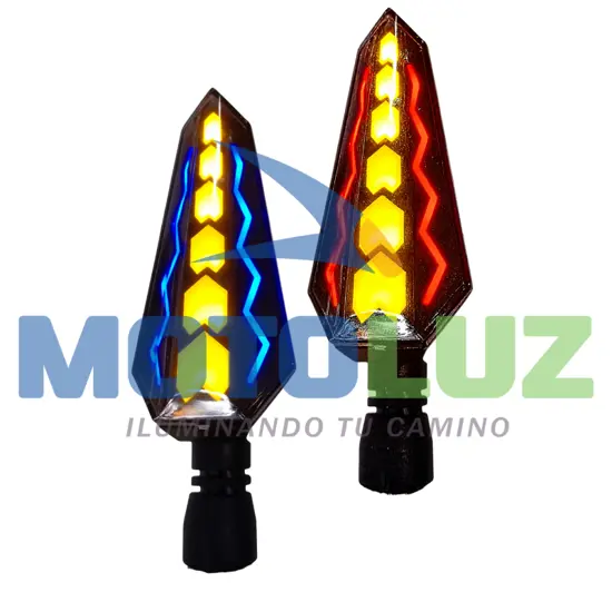 PAR DE DIRECCIONALES LED CON FLASH AZUL / ROJO (AZRJ) marca MOTOLUZ para moto | Moto Luz Perú