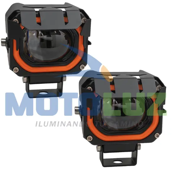 EXPLORADORAS LED BLANCO Y ÁMBAR CON ARO DE ÁNGEL ROJO marca MOTOLUZ para moto | Moto Luz Perú