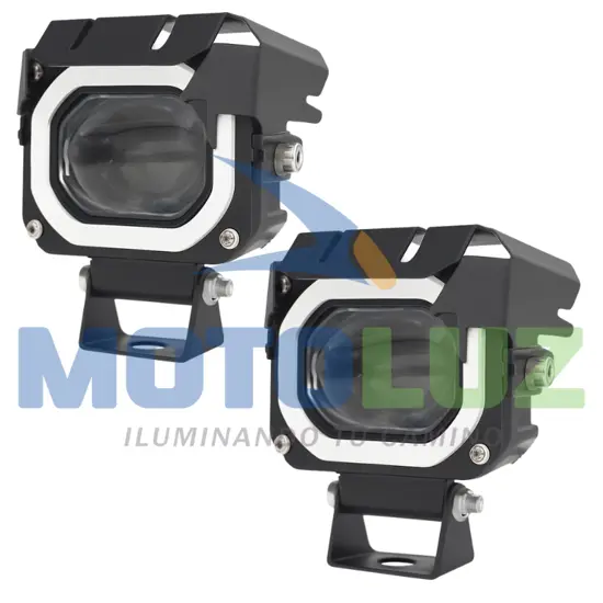 EXPLORADORAS LED BLANCO Y ÁMBAR CON ARO DE ÁNGEL AZUL marca MOTOLUZ para moto | Moto Luz Perú