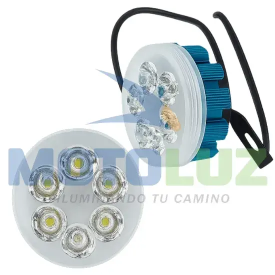 PAR MINI FAROS 6 LEDS ARO MULTICOLOR BASE PARA ESPEJO CARCASA CELESTE marca MOTOLUZ para moto | Moto Luz Perú